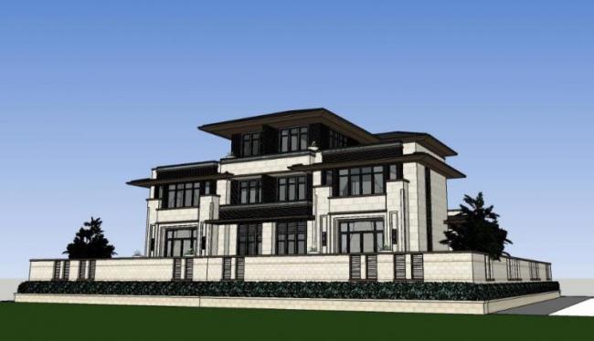 Sketchup别墅模型|独栋别墅,新中式风格 Sketchup别墅模型|独栋别墅,新中式风格