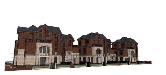 Sketchup别墅模型|五拼别墅,英式古典风格 Sketchup别墅模型|五拼别墅,英式古典风格