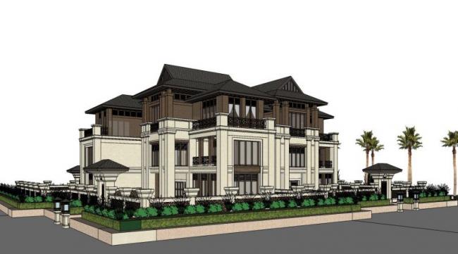Sketchup别墅模型|独栋别墅,东南亚风格 Sketchup别墅模型|独栋别墅,东南亚风格