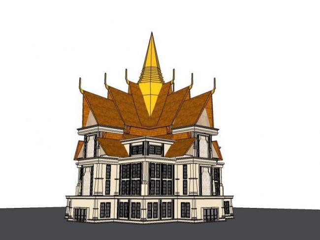 Sketchup别墅模型|独栋别墅,泰式风格 Sketchup别墅模型|独栋别墅,泰式风格