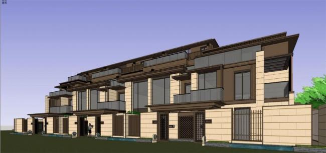 Sketchup别墅模型|联排别墅,新亚洲风格 Sketchup别墅模型|联排别墅,新亚洲风格