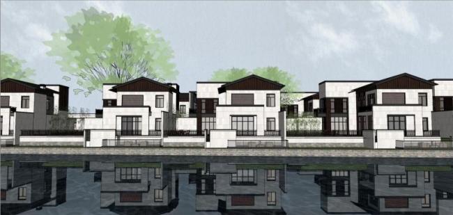 Sketchup别墅模型|联排别墅,新中式风格 Sketchup别墅模型|联排别墅,新中式风格