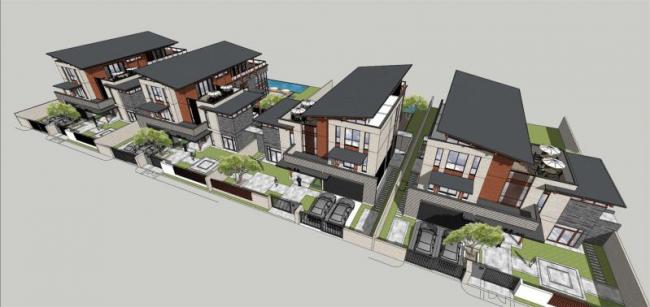 Sketchup别墅模型|联排别墅,新中式风格 Sketchup别墅模型|联排别墅,新中式风格