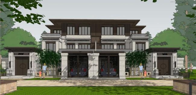 Sketchup别墅模型|联排别墅,新亚洲风格 Sketchup别墅模型|联排别墅,新亚洲风格