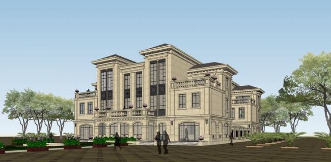 Sketchup别墅模型|四拼别墅,法式古典风格 Sketchup别墅模型|四拼别墅,法式古典风格