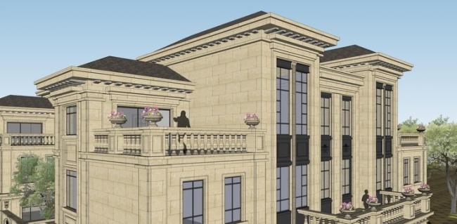 Sketchup别墅模型|四拼别墅,法式古典风格 Sketchup别墅模型|四拼别墅,法式古典风格