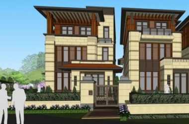 Sketchup别墅模型|联排别墅，英式风格，景观，水景-BIM建筑网