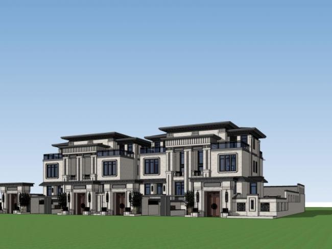 Sketchup别墅模型|联排别墅,中式风格 Sketchup别墅模型|联排别墅,中式风格