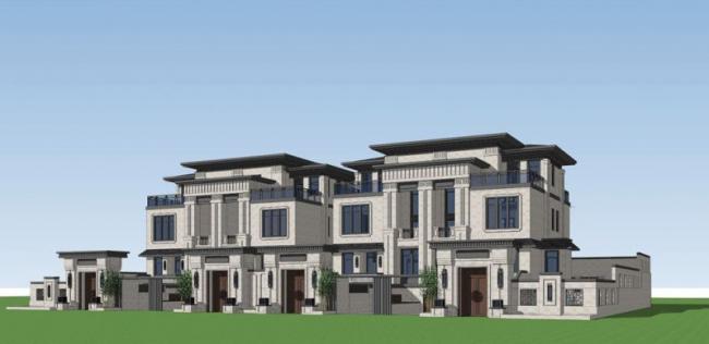 Sketchup别墅模型|联排别墅,中式风格 Sketchup别墅模型|联排别墅,中式风格