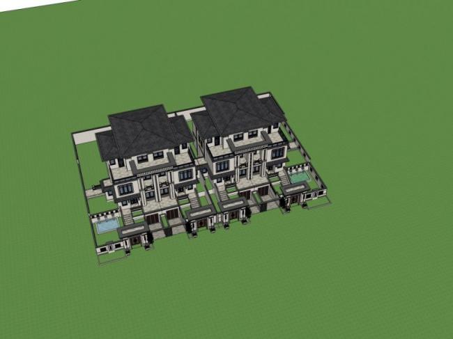 Sketchup别墅模型|联排别墅,中式风格 Sketchup别墅模型|联排别墅,中式风格