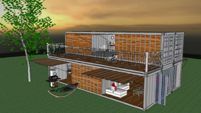 Sketchup别墅模型|集装箱别墅,现代风格 Sketchup别墅模型|集装箱别墅,现代风格