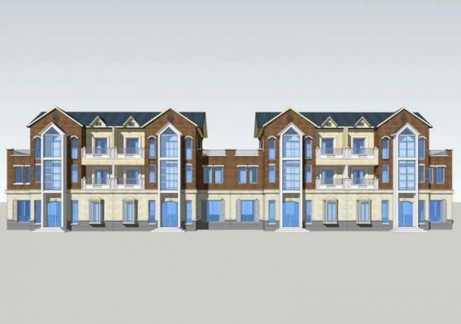 Sketchup别墅模型|联排别墅,英式古典风格 Sketchup别墅模型|联排别墅,英式古典风格