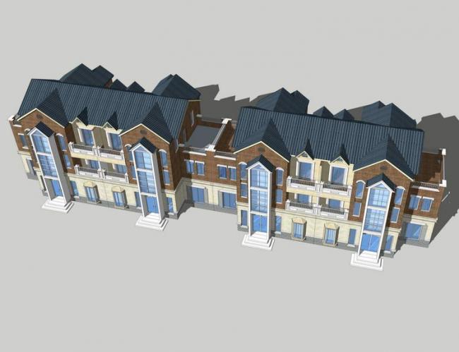 Sketchup别墅模型|联排别墅,英式古典风格 Sketchup别墅模型|联排别墅,英式古典风格