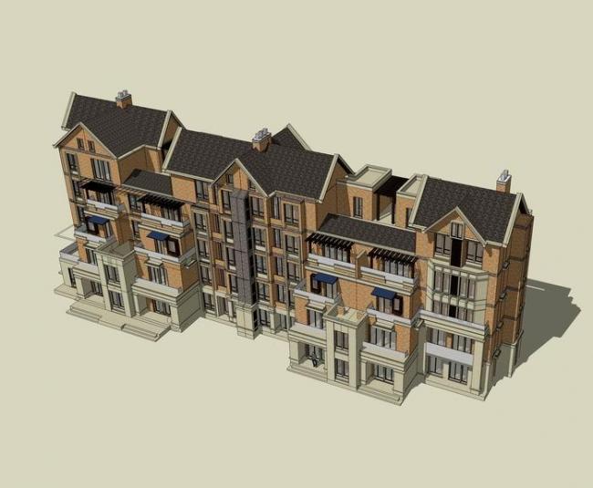 Sketchup别墅模型|叠拼别墅,英式古典风格 Sketchup别墅模型|叠拼别墅,英式古典风格
