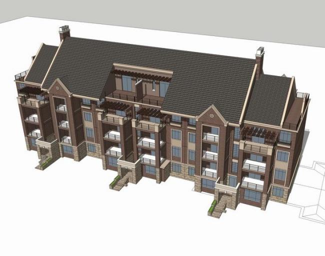 Sketchup别墅模型|叠拼别墅,英式古典风格 Sketchup别墅模型|叠拼别墅,英式古典风格