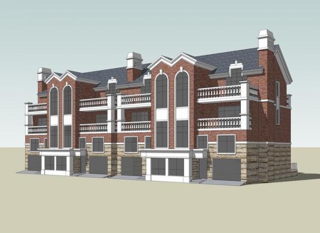 Sketchup别墅模型|联排别墅,英式古典风格 Sketchup别墅模型|联排别墅,英式古典风格
