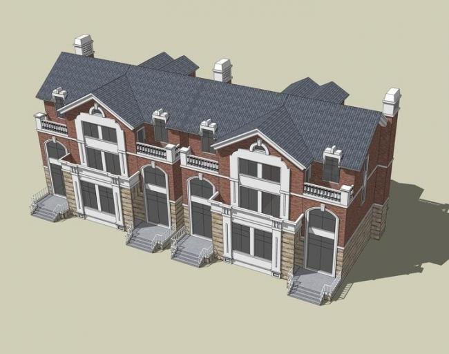 Sketchup别墅模型|联排别墅,英式古典风格 Sketchup别墅模型|联排别墅,英式古典风格