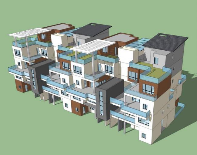 Sketchup别墅模型|叠拼别墅,现代风格 Sketchup别墅模型|叠拼别墅,现代风格