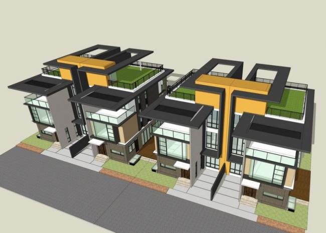 Sketchup别墅模型|双拼别墅,现代风格 Sketchup别墅模型|双拼别墅,现代风格