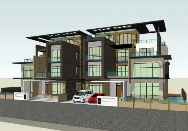 Sketchup别墅模型|双拼别墅,现代风格 Sketchup别墅模型|双拼别墅,现代风格