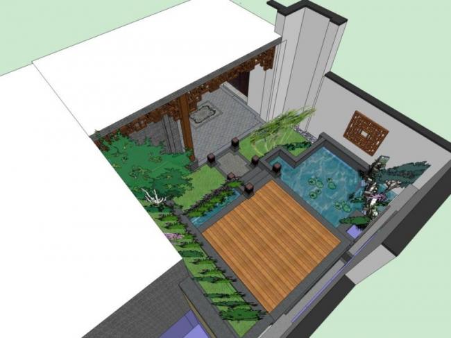 Sketchup别墅模型|别墅院子,新中式风格 Sketchup别墅模型|别墅院子,新中式风格