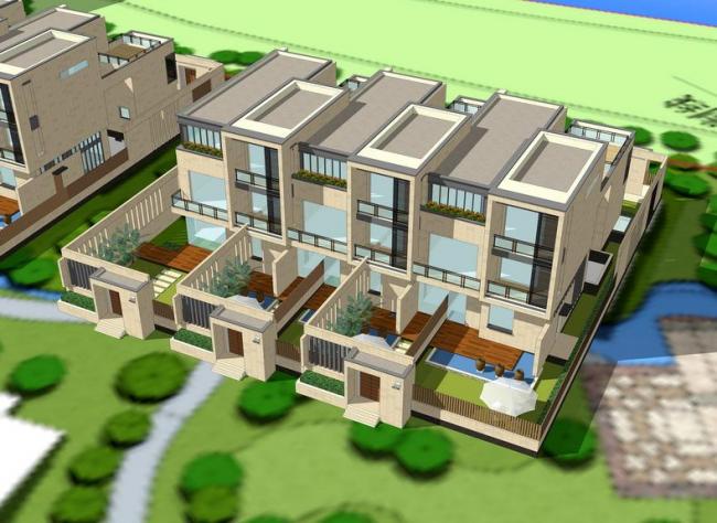 Sketchup别墅模型|联排别墅,现代风格 Sketchup别墅模型|联排别墅,现代风格