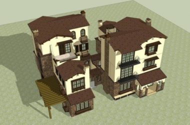 Sketchup别墅模型|叠拼别墅，西班牙风格，古典风格-BIM建筑网