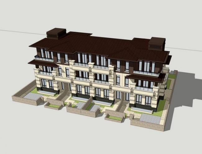 Sketchup别墅模型|联排别墅,法式古典风格 Sketchup别墅模型|联排别墅,法式古典风格