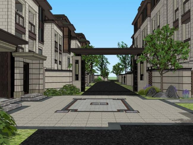 Sketchup别墅模型|联排别墅,新古典风格 Sketchup别墅模型|联排别墅,新古典风格