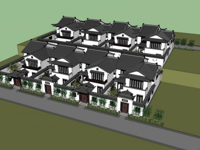 Sketchup别墅模型|合院别墅,中式风格 Sketchup别墅模型|合院别墅,中式风格