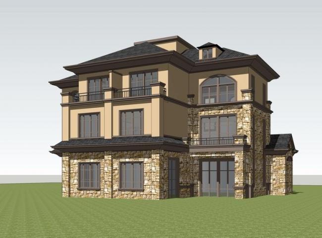 Sketchup别墅模型|双拼别墅,法式古典风格 Sketchup别墅模型|双拼别墅,法式古典风格