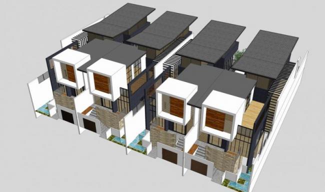 Sketchup别墅模型|联排别墅,现代风格 Sketchup别墅模型|联排别墅,现代风格