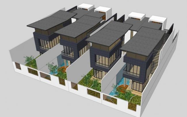 Sketchup别墅模型|联排别墅,现代风格 Sketchup别墅模型|联排别墅,现代风格