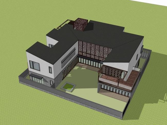 Sketchup别墅模型|独栋别墅,新中式风格 Sketchup别墅模型|独栋别墅,新中式风格