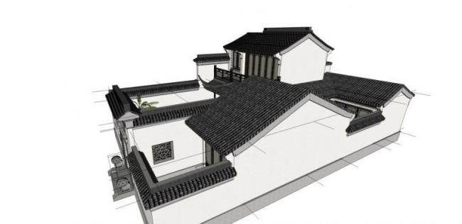 Sketchup别墅模型|独栋别墅,中式风格 Sketchup别墅模型|独栋别墅,中式风格