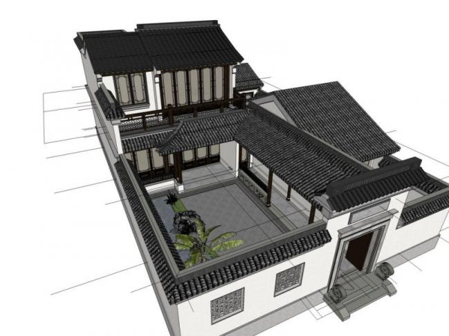 Sketchup别墅模型|独栋别墅,中式风格 Sketchup别墅模型|独栋别墅,中式风格