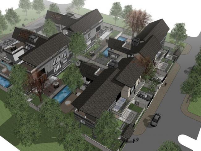 Sketchup别墅模型|联排别墅,中式风格 Sketchup别墅模型|联排别墅,中式风格