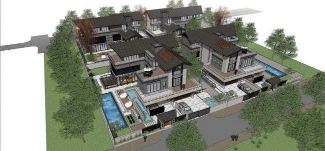 Sketchup别墅模型|联排别墅,中式风格 Sketchup别墅模型|联排别墅,中式风格