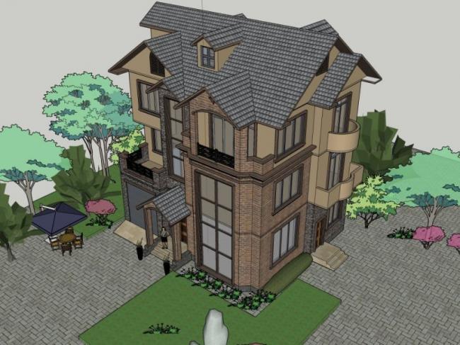 Sketchup别墅模型|叠拼别墅,古典风格 Sketchup别墅模型|叠拼别墅,古典风格