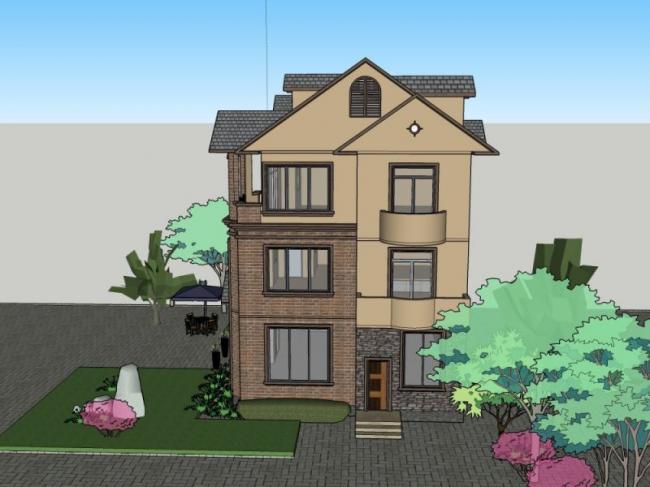 Sketchup别墅模型|叠拼别墅,古典风格 Sketchup别墅模型|叠拼别墅,古典风格