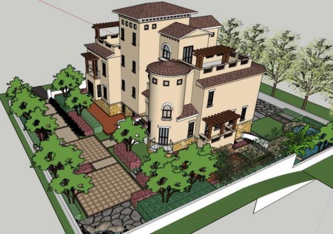 Sketchup别墅模型|叠拼别墅,古典风格 Sketchup别墅模型|叠拼别墅,古典风格