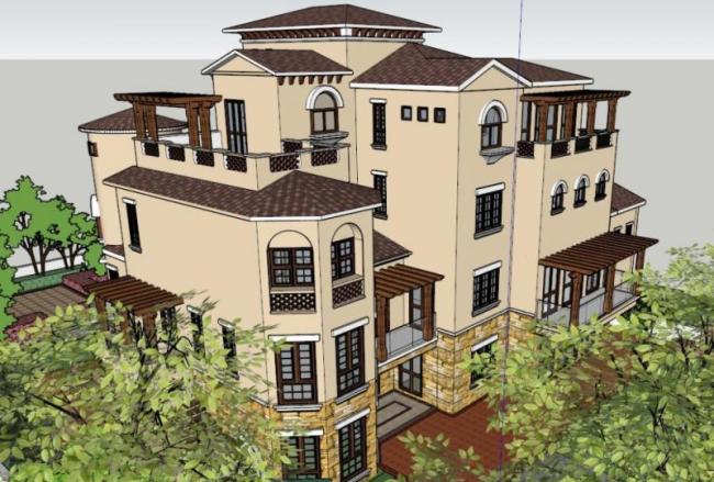 Sketchup别墅模型|叠拼别墅,古典风格 Sketchup别墅模型|叠拼别墅,古典风格