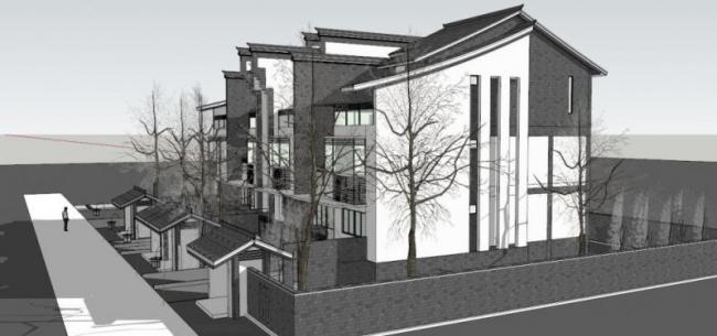 Sketchup别墅模型|联排别墅,徽派民居风格 Sketchup别墅模型|联排别墅,徽派民居风格