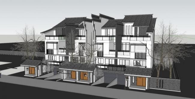 Sketchup别墅模型|联排别墅,徽派民居风格 Sketchup别墅模型|联排别墅,徽派民居风格
