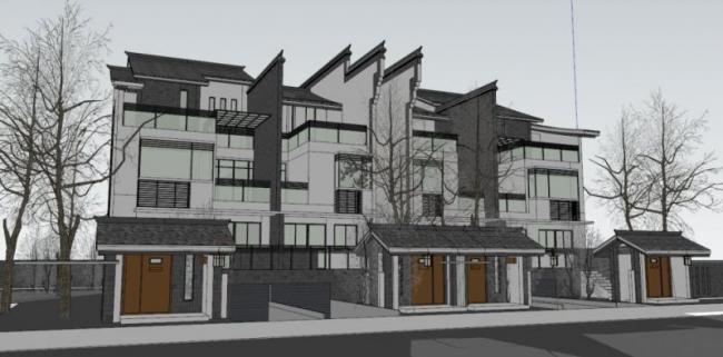 Sketchup别墅模型|联排别墅,徽派民居风格 Sketchup别墅模型|联排别墅,徽派民居风格