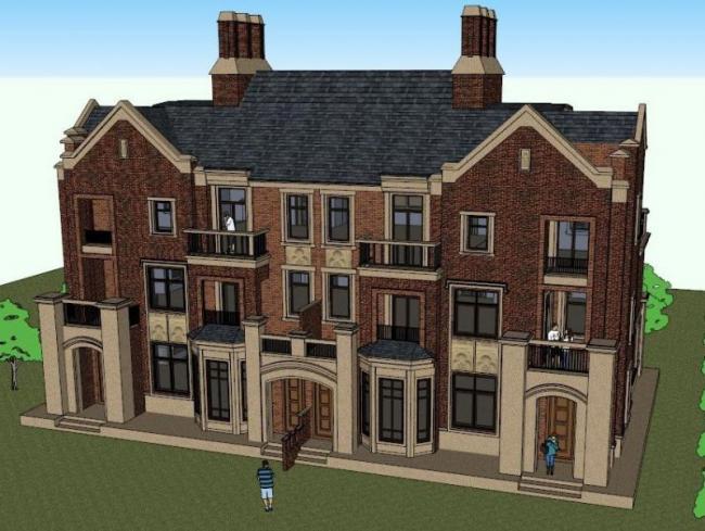 Sketchup别墅模型|联排别墅,英式古典风格 Sketchup别墅模型|联排别墅,英式古典风格