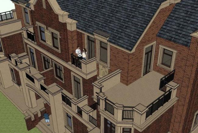 Sketchup别墅模型|联排别墅,英式古典风格 Sketchup别墅模型|联排别墅,英式古典风格