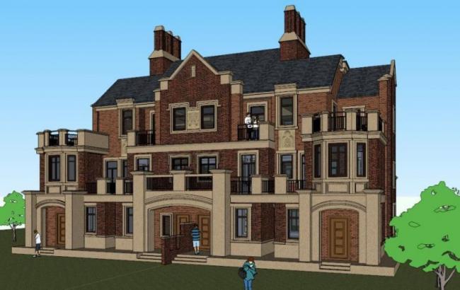 Sketchup别墅模型|联排别墅,英式古典风格 Sketchup别墅模型|联排别墅,英式古典风格