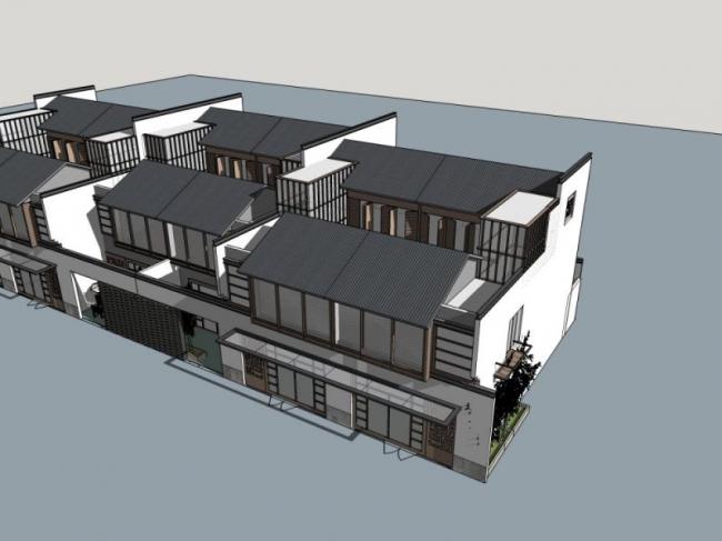 Sketchup别墅模型|联排别墅,东方新古典 Sketchup别墅模型|联排别墅,东方新古典