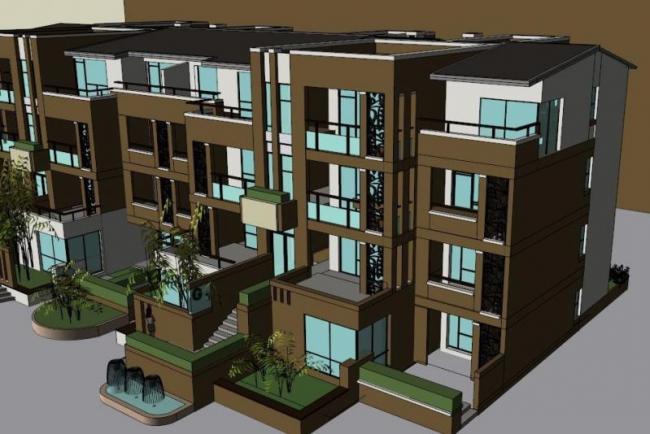 Sketchup别墅模型|联排别墅,现代风格 Sketchup别墅模型|联排别墅,现代风格